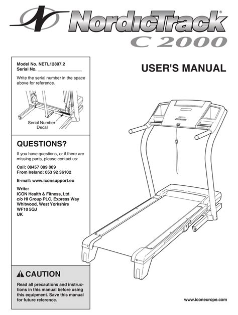 nordictrack c2000 treadmill parts pdf manual